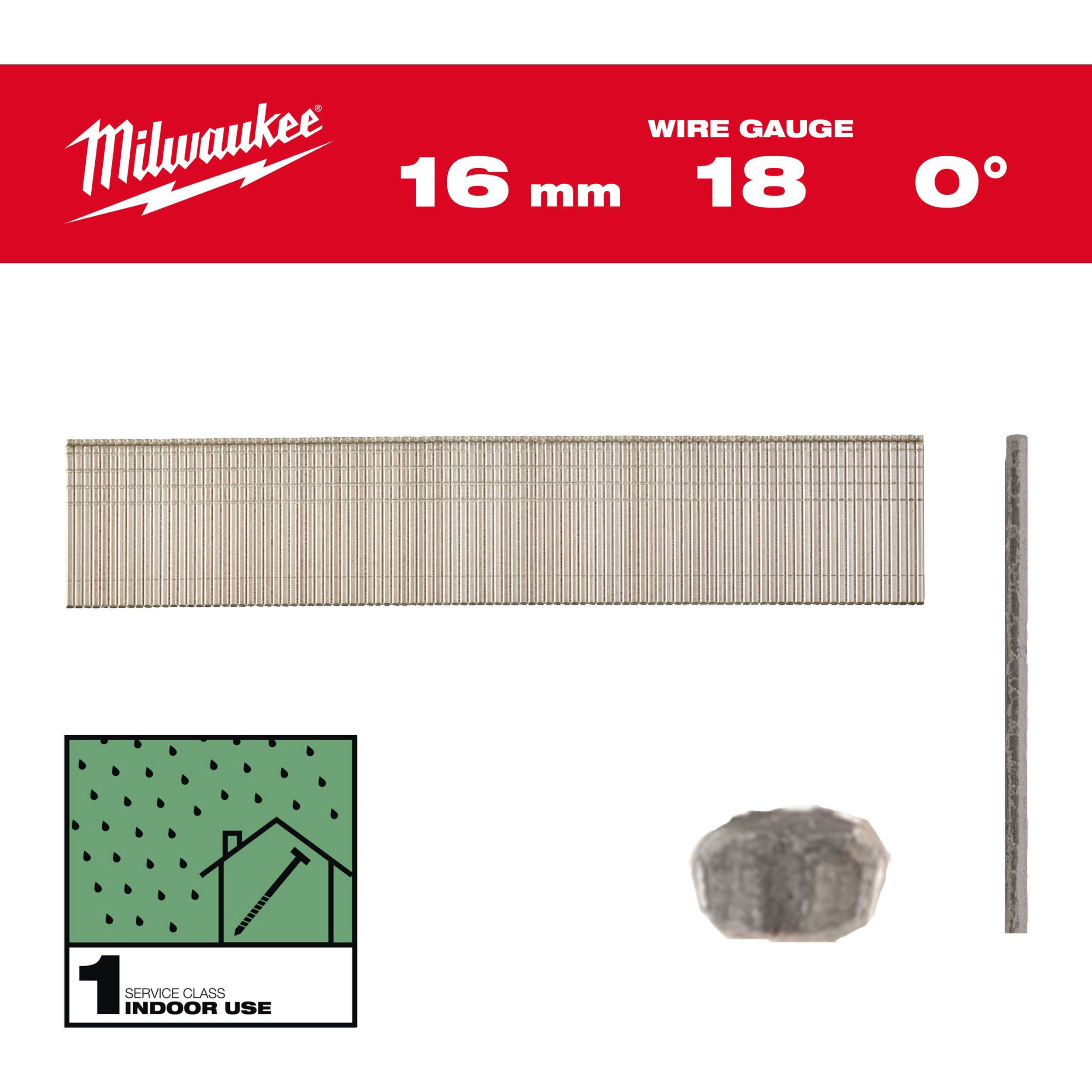 Milwaukee Finish szeg, fej nélküli, gyantával bevont, galvanizált, 18 Gauge, 0°, SC1, 1.05 x 1.25 x 16 mm, 10000 db/csomag termék fő termékképe